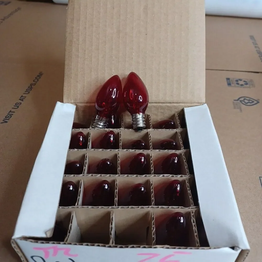 C7 5W RED Box of 25 Replacement Bulbs Transparent 130v NOS Light Show Outdoor